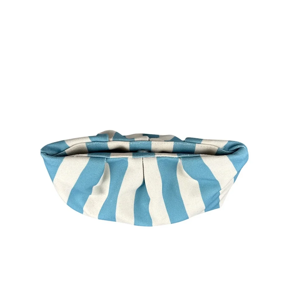 Striped Canvas Pouch Cosmetic Bag Makeup Clutch Organizer Blue White